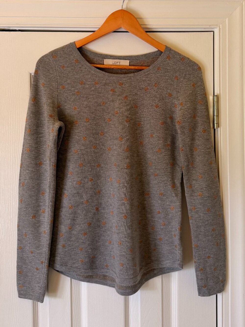 LOFT Gray Metallic Polka Dot Sweater XS